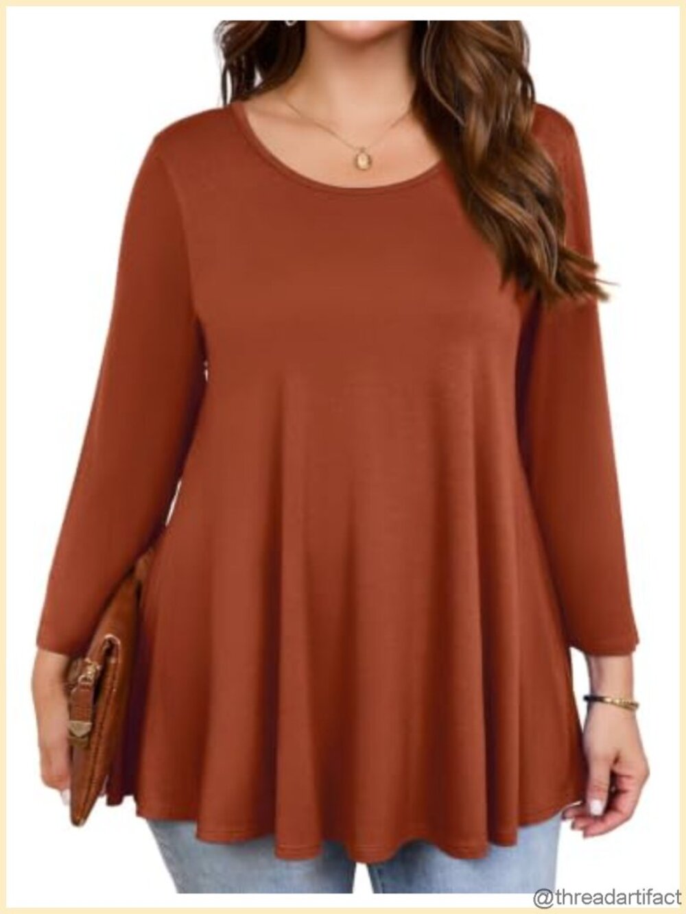 Womens Plus Size 3/4 Sleeve Tunic Top Loose Fit Flowy Hem Casual T Shirt